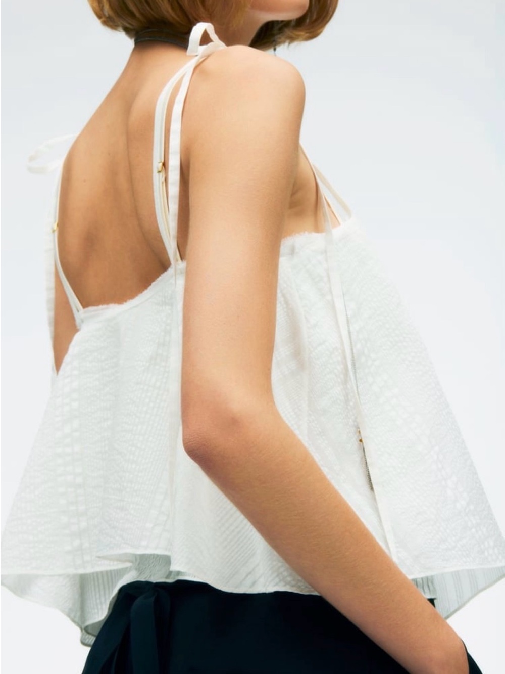 ZARA STUDIO COLLECTION WHITE SPAGHETTI STRAP A-LINE TUXEDO SUMMER BLOUSE SZ M - Picture 6 of 9